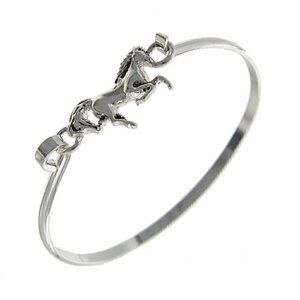 Western Trotting Arabian Horse Silvertrone Cuff Slim Bracelet